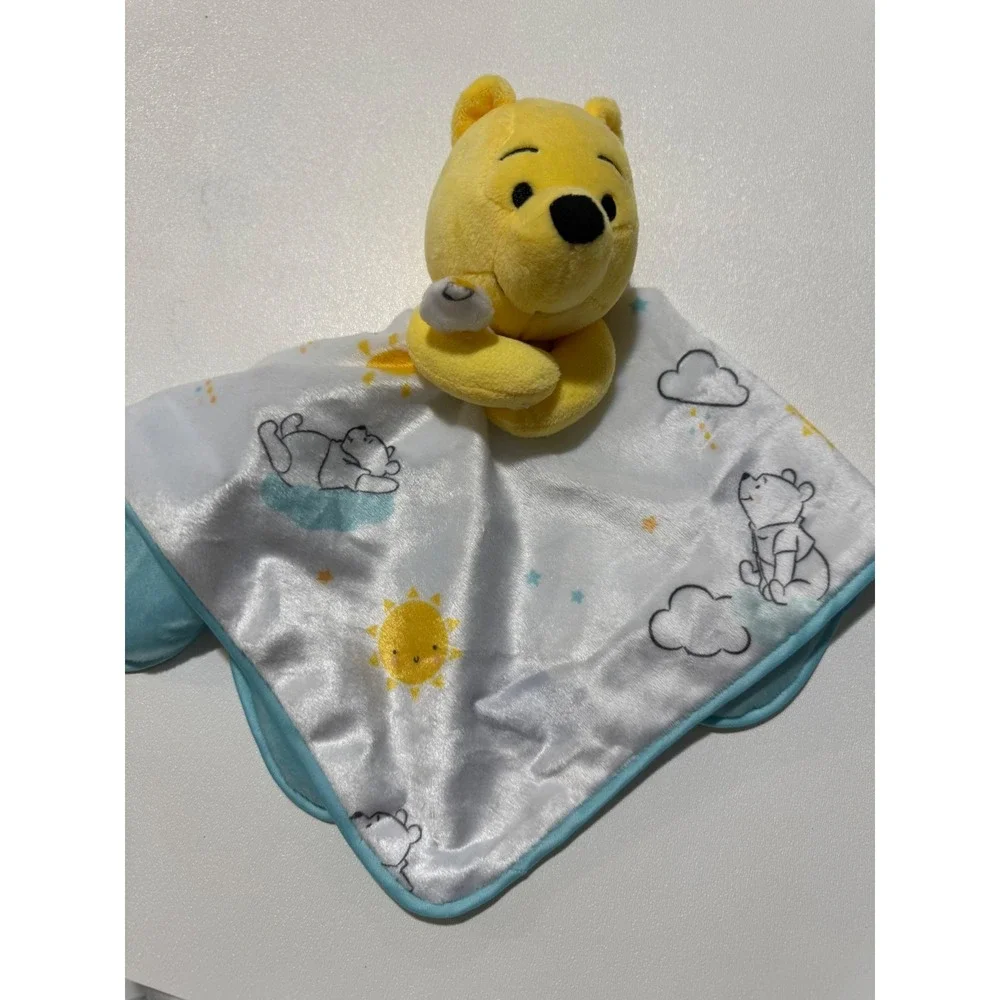 Disney Winnie the Pooh Baby‎ Security Blanket Lovey Blue White Sun Cloud Plush